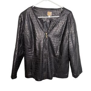 JM Collection Black Snakeskin Faux Leather Zip Jacket Stretch Size L City Chic